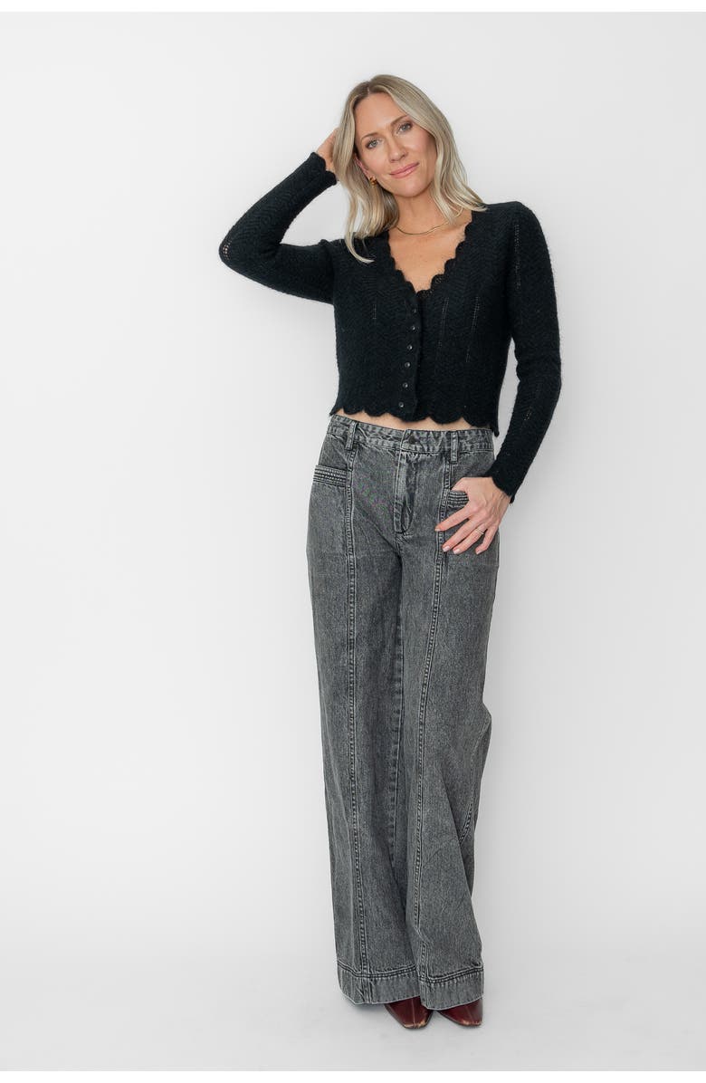 West Of Amelie Scallop Cardigan, Alternate, color, Black