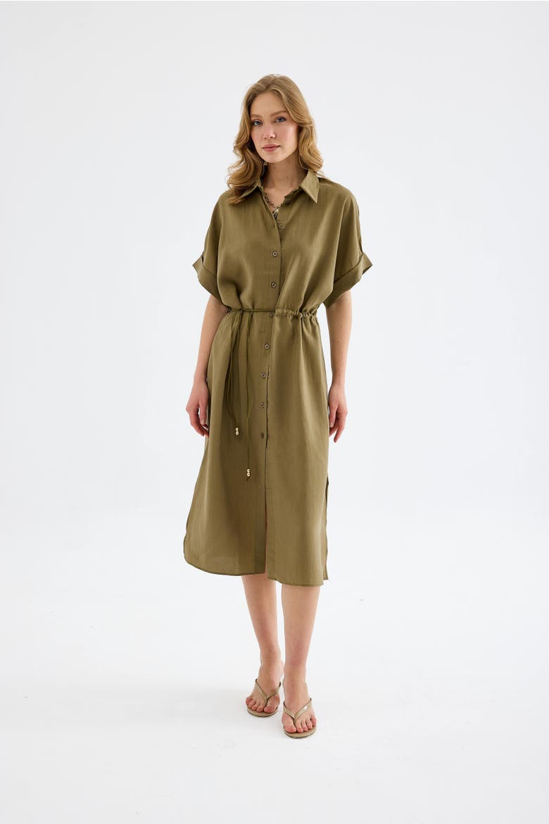 Solenne Cotton Midi Shirt Dress, Alternate, color, Khaki