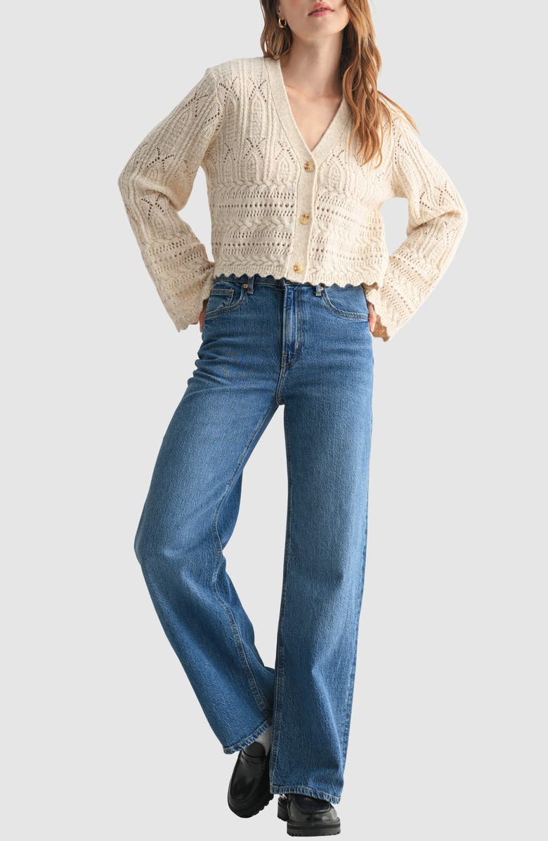 Lush Scalloped Pointelle Cardigan, Alternate, color, Oatmeal