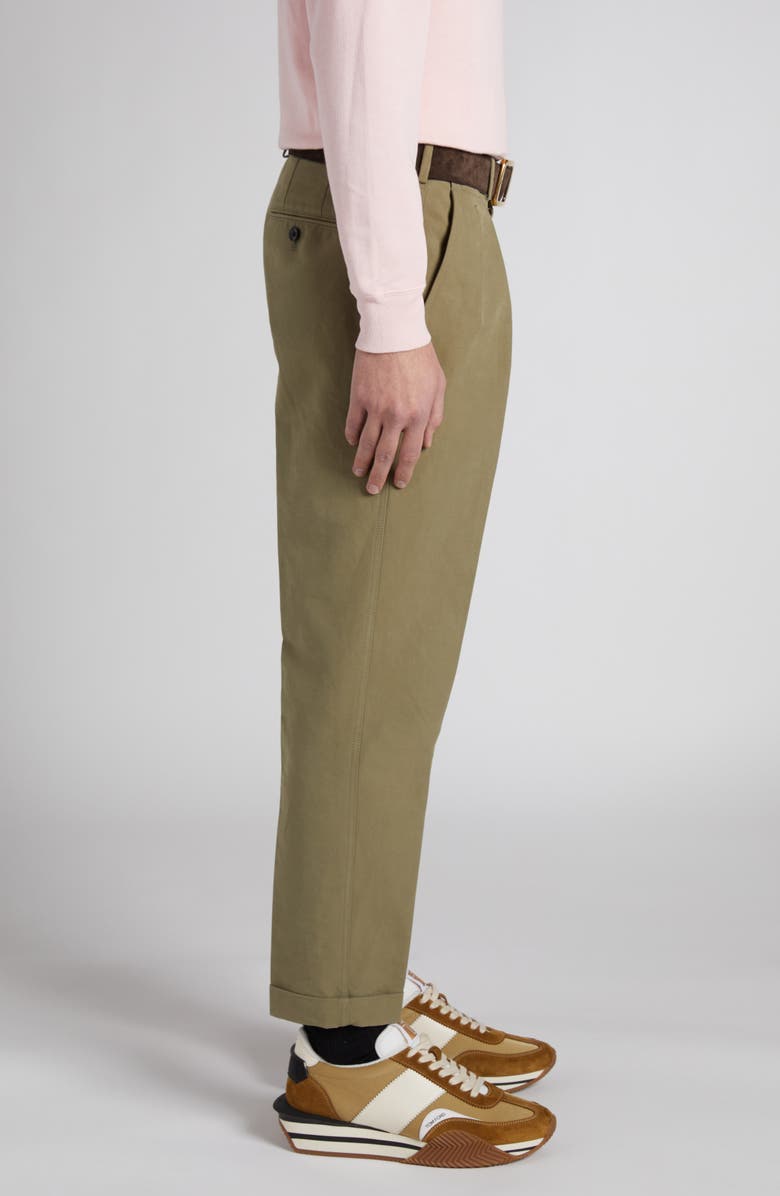 TOM FORD Pleated Cotton Sateen Pants, Alternate, color, Olive