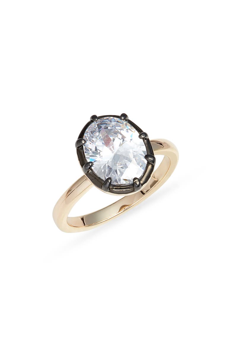 Georgian Oval Cubic Zirconia Cocktail Ring, Main, color, CLEAR- BLACK- GOLD