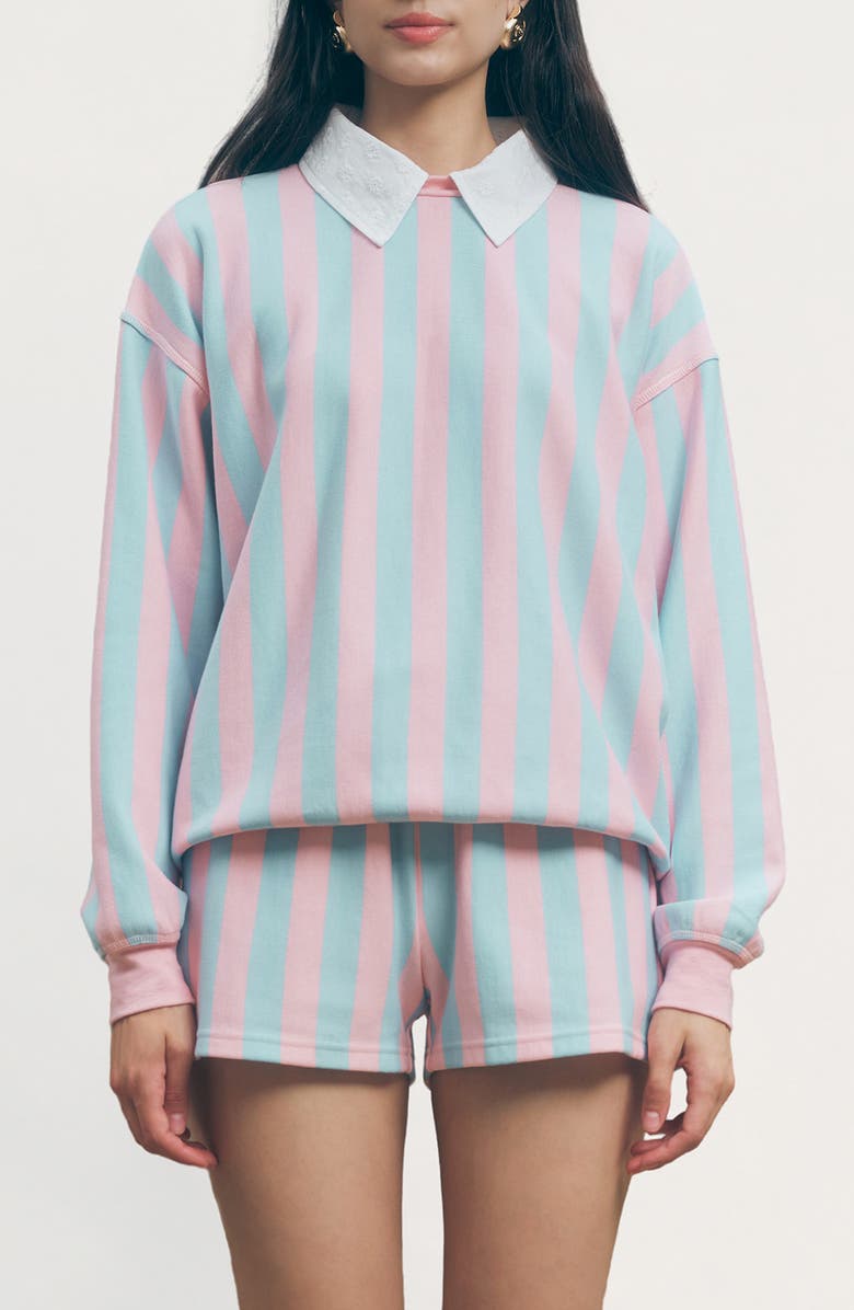MAUDE CLUB Scout Stripe Sweatshirt, Main, color, Pink Blue
