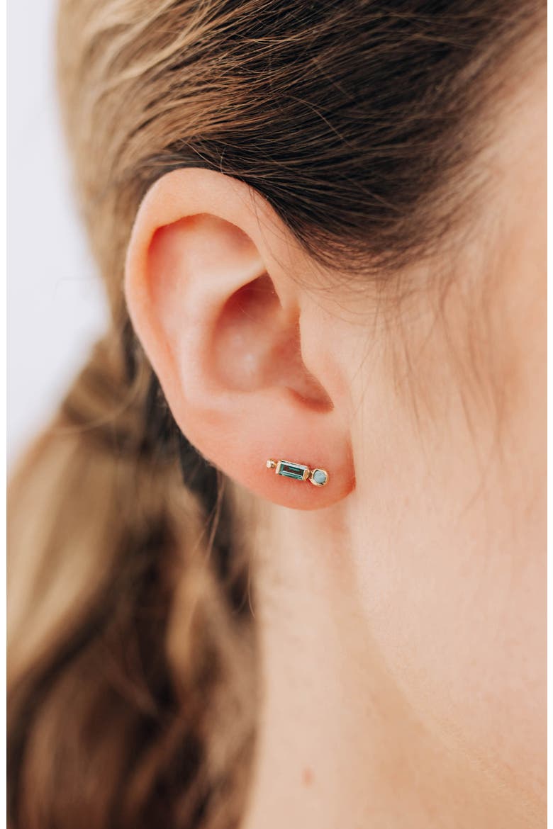Dew Drop Bezel Stud Earrings, Alternate, color, YELLOW GOLD/ GREEN/ BLUE