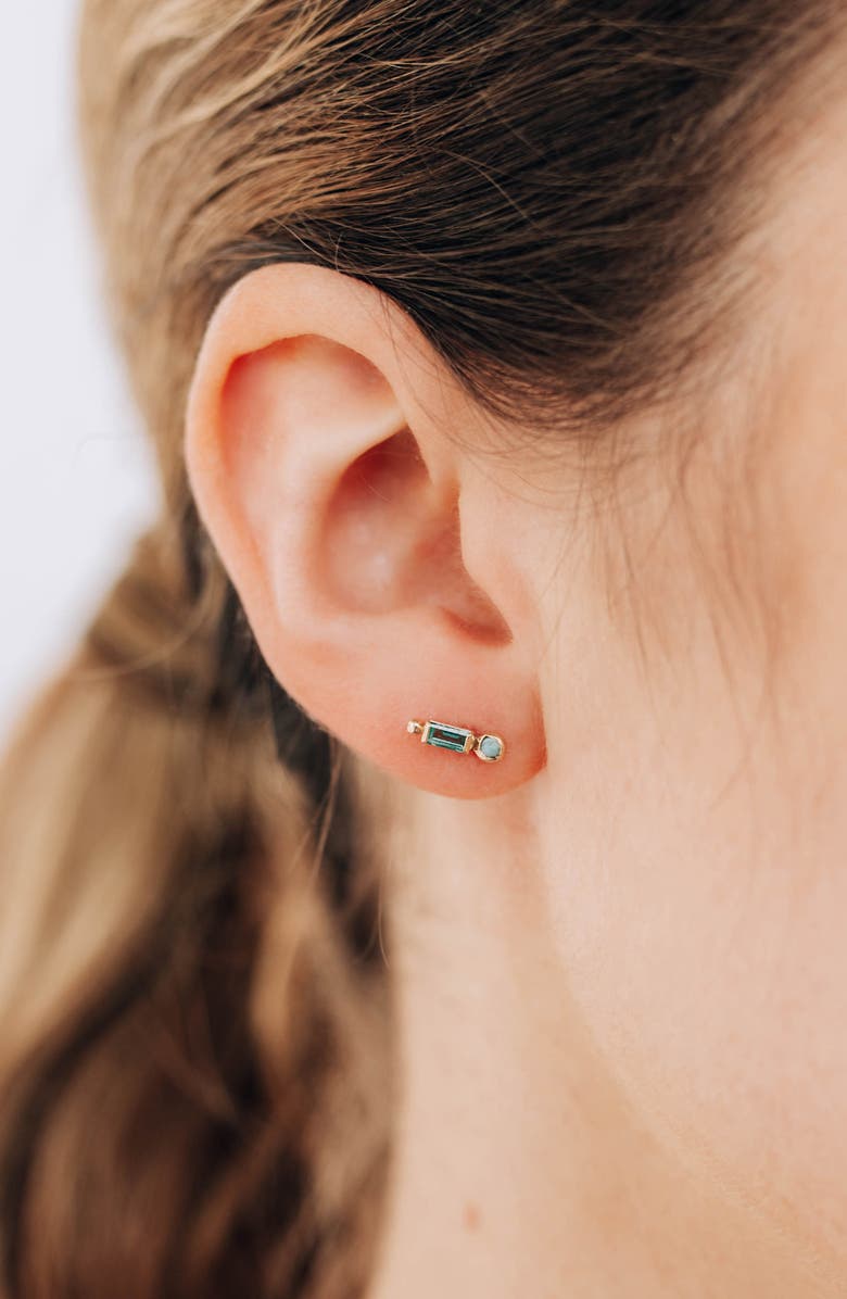 Anzie Dew Drop Bezel Stud Earrings, Alternate, color, Yellow Gold/ Green/ Blue