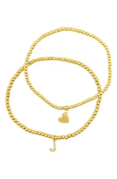 Initial & Heart 2-Pack Stretch Bracelets