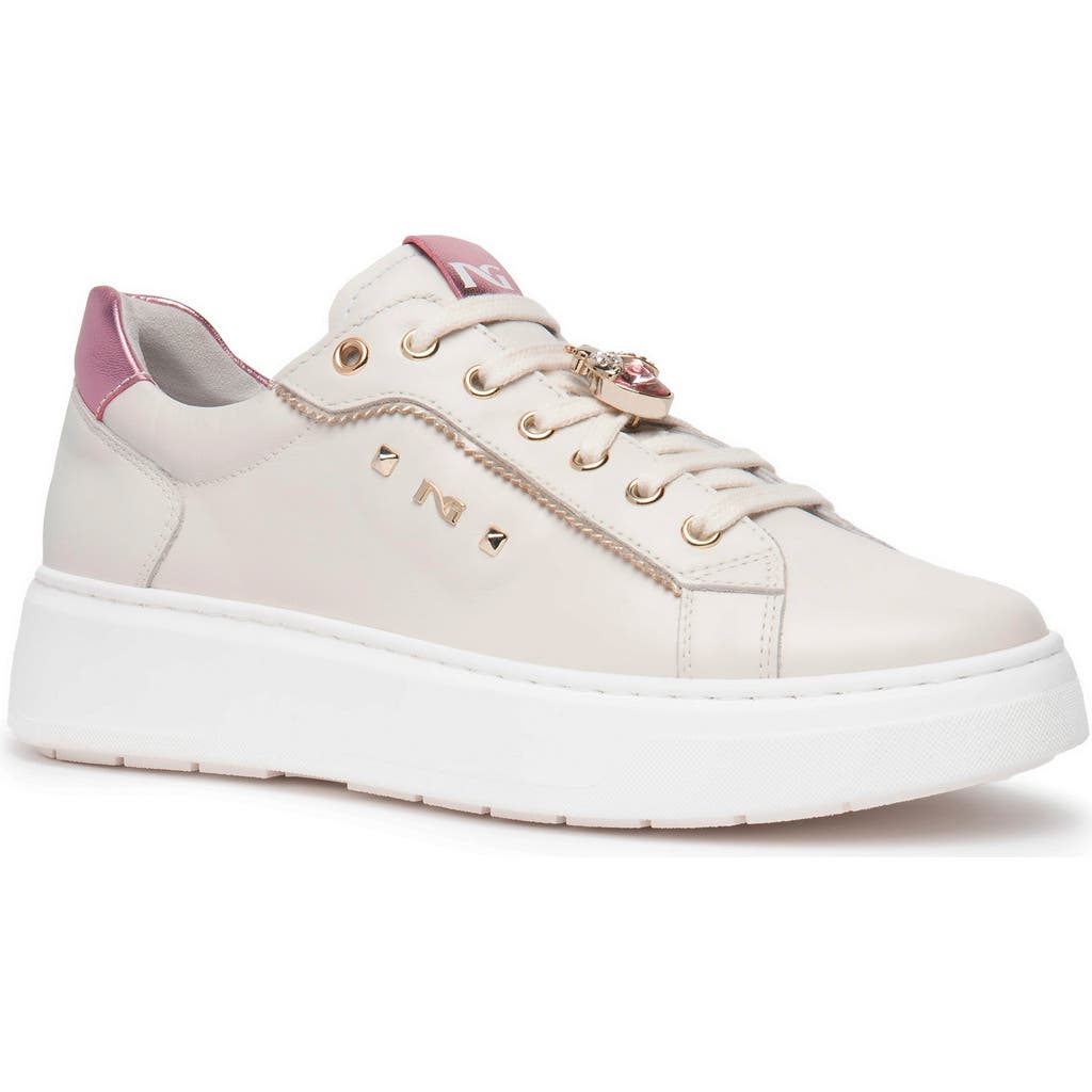 Nerogiardini Gems Platform Sneaker In Beige/pink