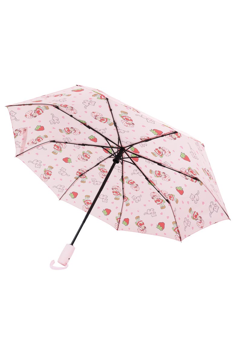 Heart Print Compact Umbrella, Alternate, color, PINK