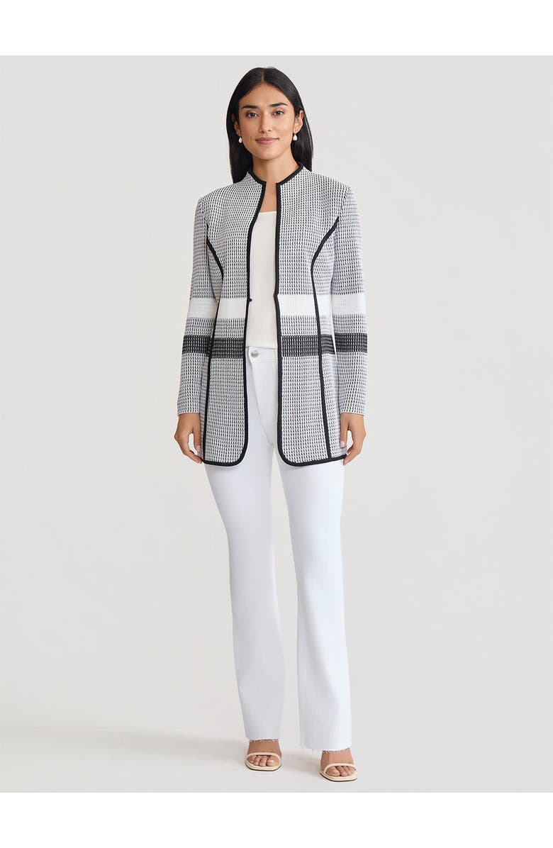 Misook Monochrome Jacquard Knit Jacket, Alternate, color, Black/White/ Grey