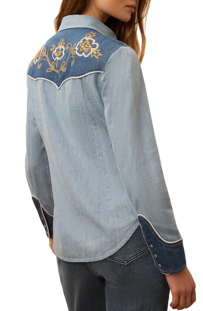 Faherty Embroidered Western Denim Shirt, Alternate, color, Outpost Blue Wash
