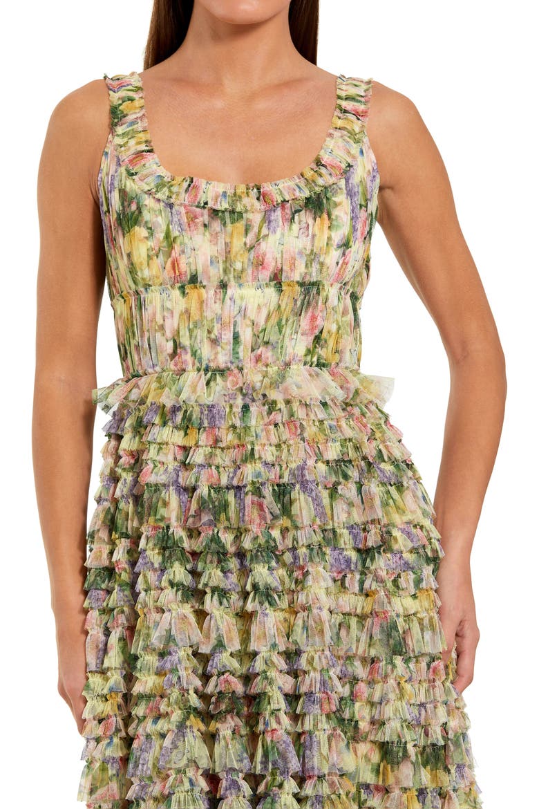 Floral Printed Tiered Ruffle Smocked Midi Dress, Alternate, color, Yellow Multi