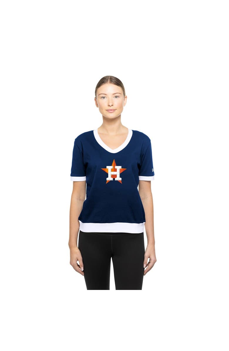 New Era Women's New Era  Navy Houston Astros Game Day Rhinestone V-Neck T-Shirt, Main, color, 