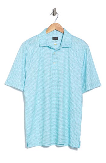 Greg Norman Print Knit Golf Polo In Blue