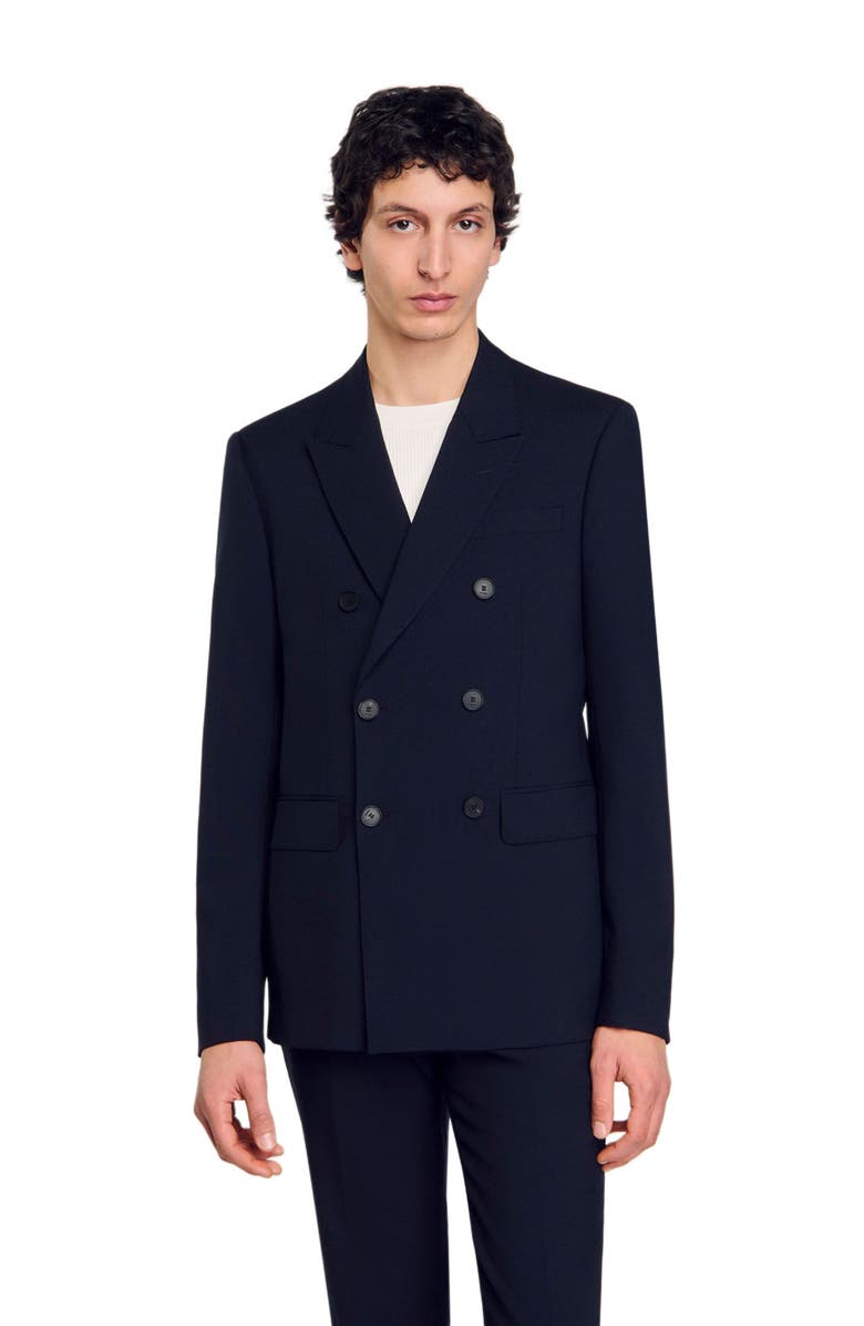 SANDRO Double-breasted suit jacket, Alternate, color, Navy Blue