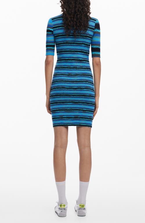 Desigual Variegated Stripe Short Sleeve Sweater Dress In Royal Blue