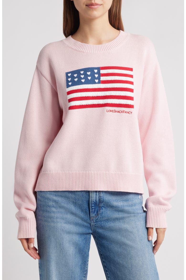 Ty Intarsia Flag Cotton Crewneck Sweater, Main, color, BLUSHING LIBERTY