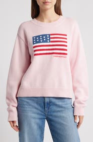 LoveShackFancy Ty Intarsia Flag Cotton Crewneck Sweater