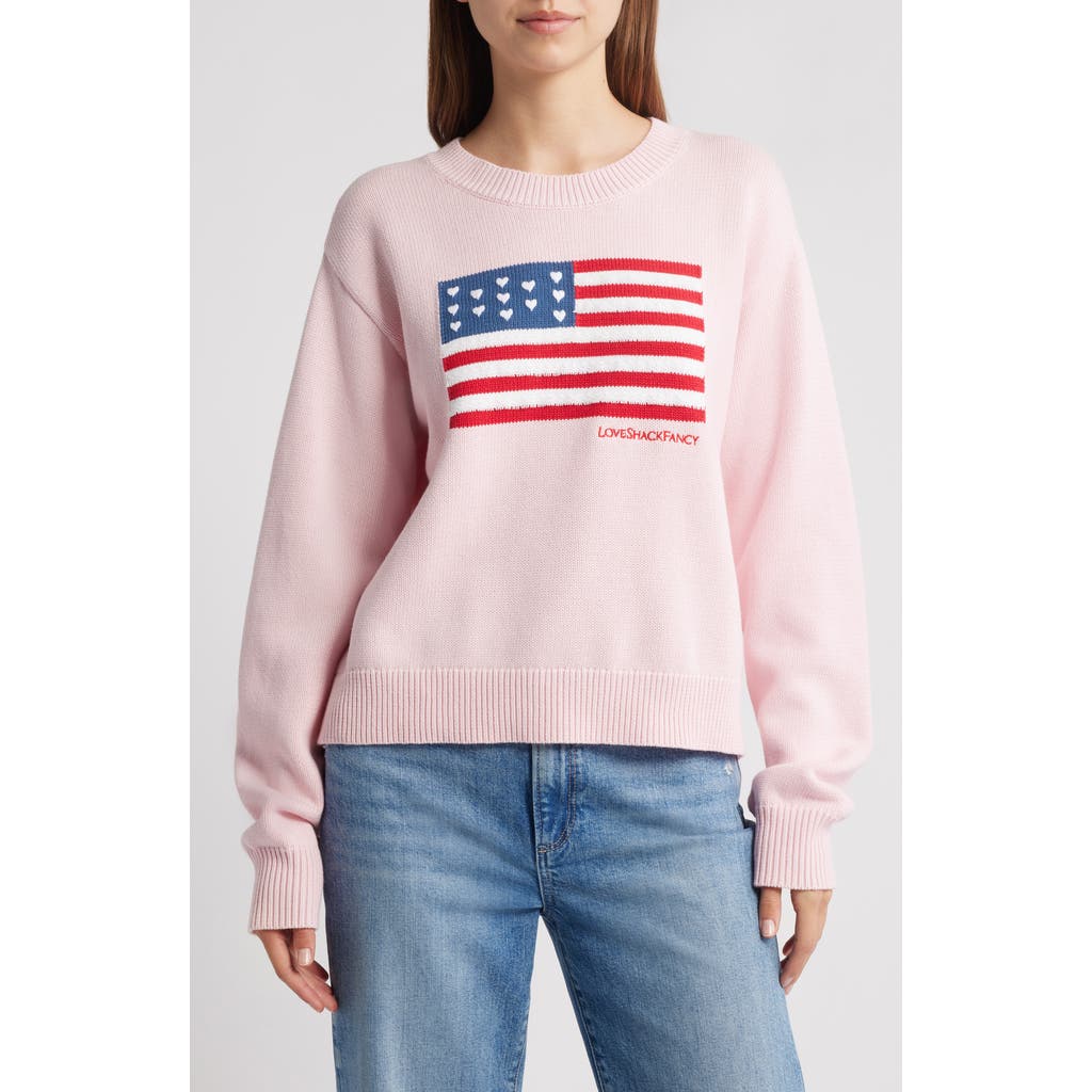 Loveshackfancy Ty Intarsia Flag Cotton Crewneck Sweater