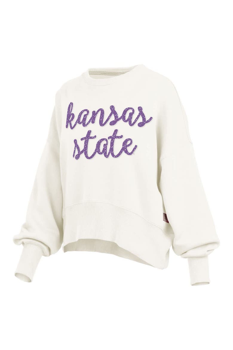 Women's Pressbox Cream Kansas State Wildcats Oversized Chelsea Waist Length Pullover Sweatshirt, Alternate, color, Cream