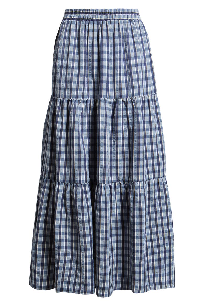 Rockwell Check Tiered Midi Skirt, Alternate, color, NAVY CHECK
