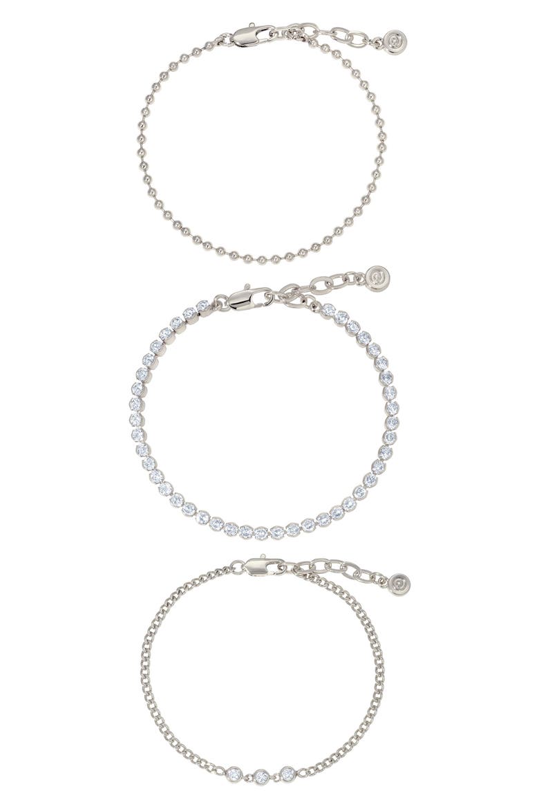 Set of 3 Dainty Bracelets, Main, color, SILVER
