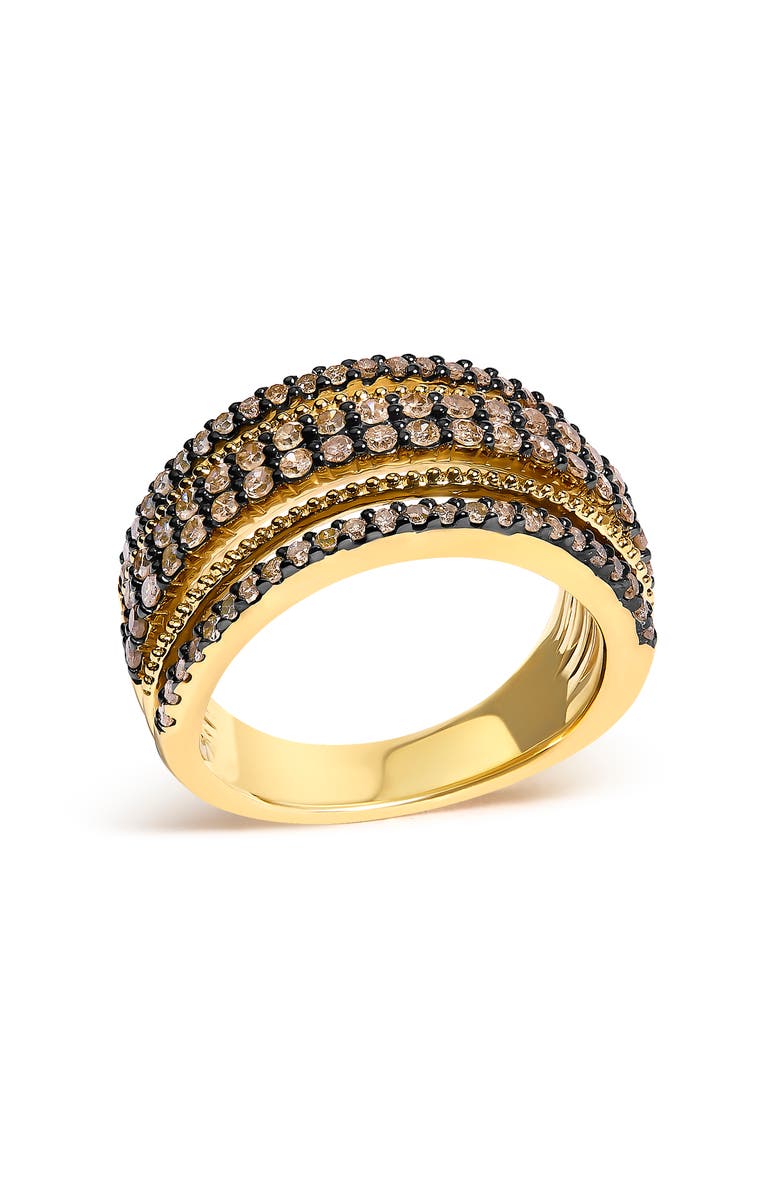Haus of Brilliance 10K Yellow Gold Plated Sterling Silver 1.00 Cttw Champagne Diamond Multi Layer Band Ring, Alternate, color, Yellow Gold Over Silver