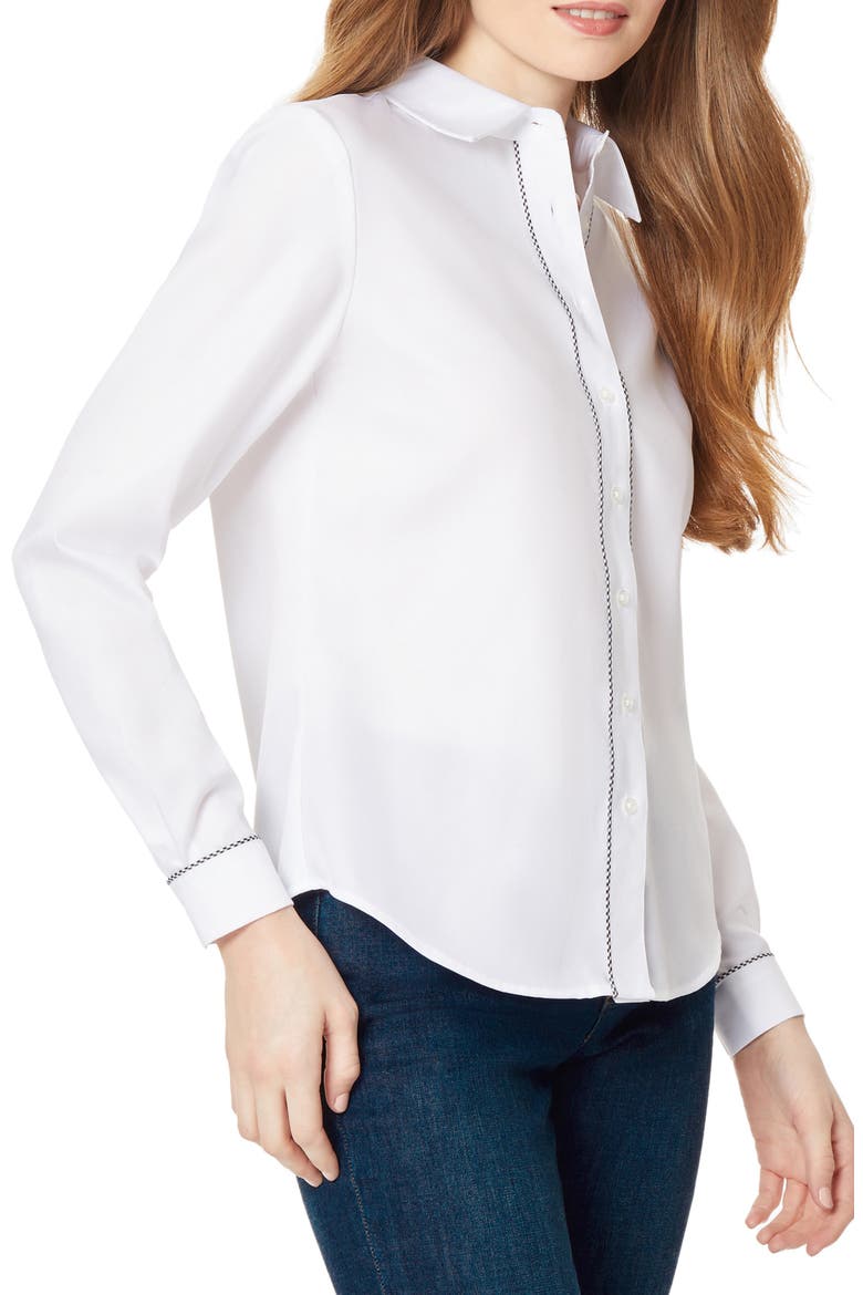 Piped Cotton Button-Up Shirt, Alternate, color, NYC WHITE GINGHAM