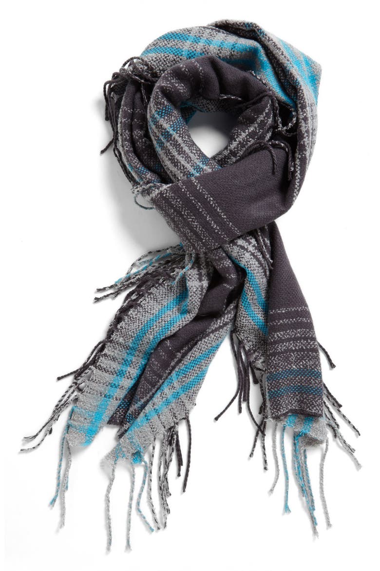 'Ragged Plaid' Scarf, Main, color, OXIDE BLUE