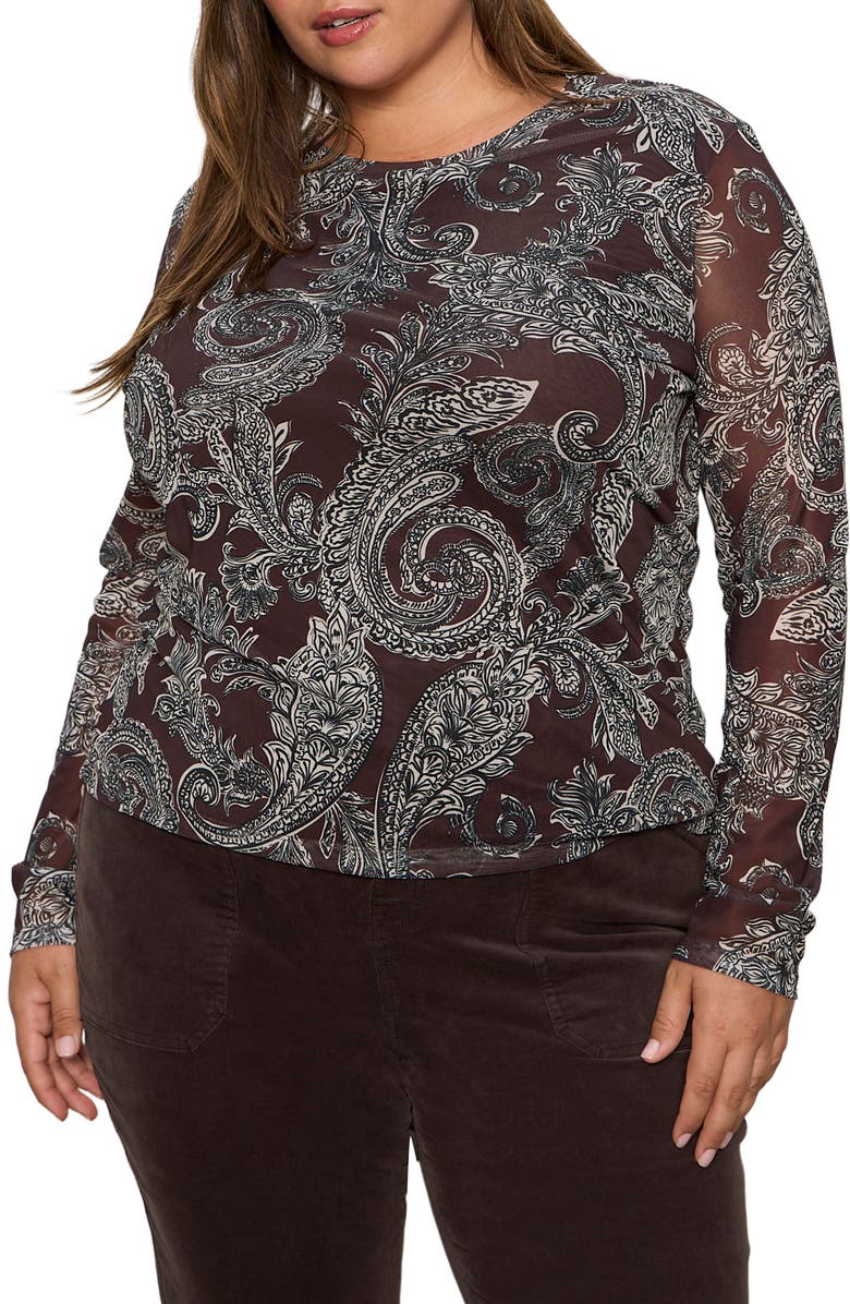 Sanctuary Perfect Long Sleeve Mesh Top, Main, color, Mineral Paisley