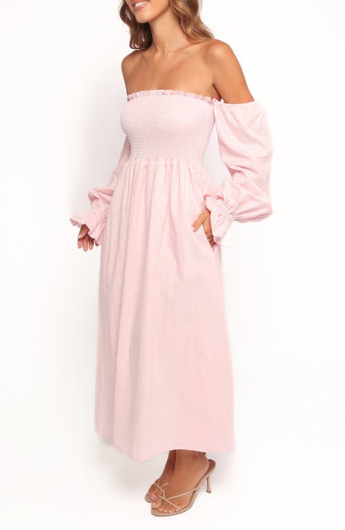 Petal And Pup Petal & Pup Domenica Off The Shoulder Linen Blend Midi Dress In Pink
