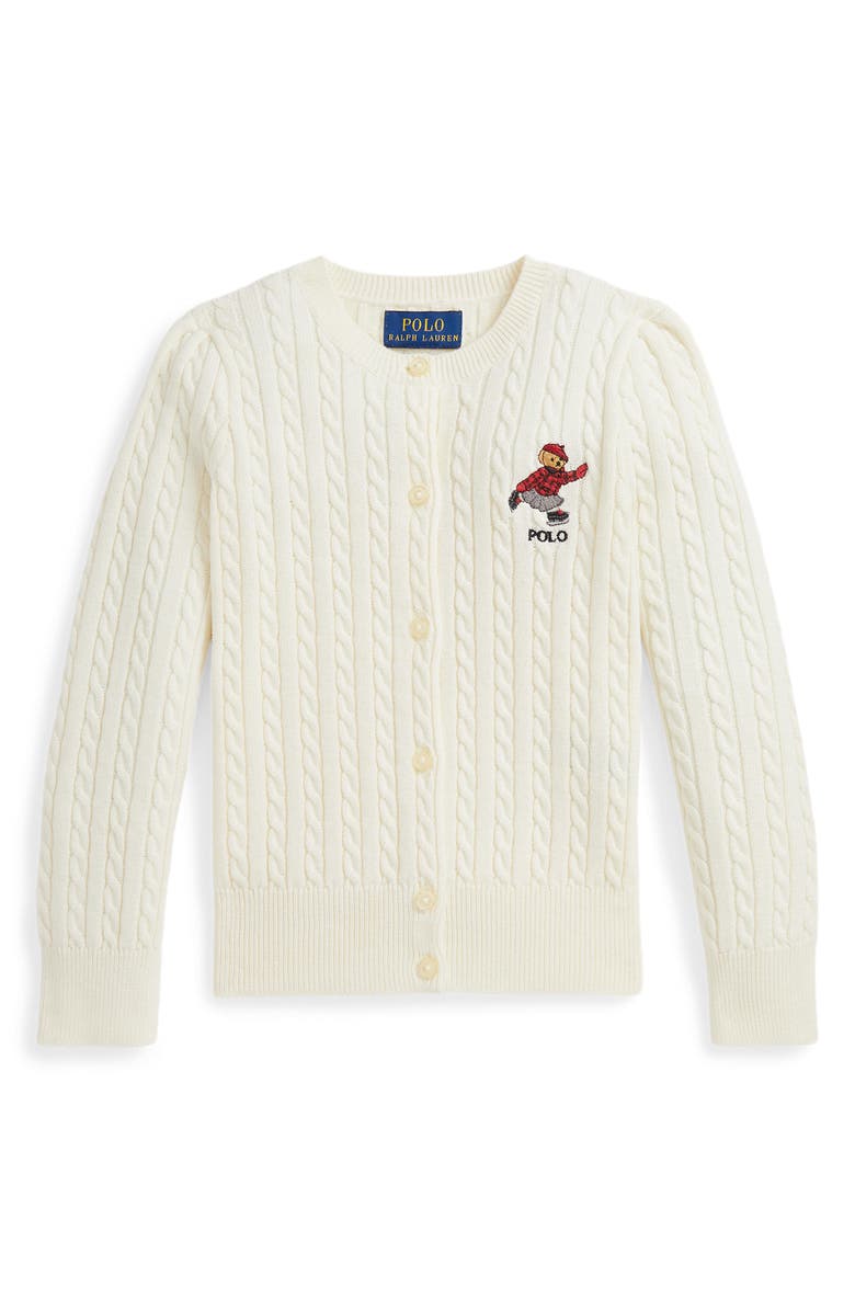 Polo Ralph Lauren Kids' Bear Cable Knit Cardigan, Main, color, Clubhouse Cream/ Bear Emb