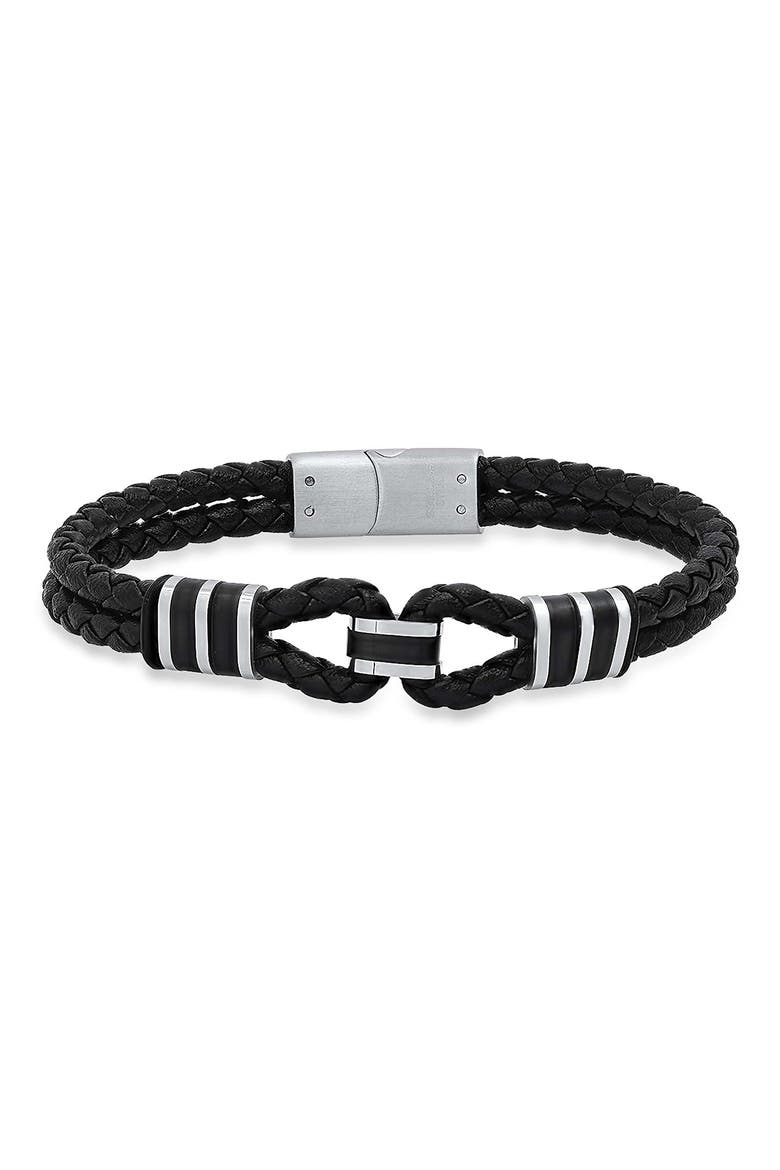 Men's Braided Leather Bracelet, Main, color, BLACK