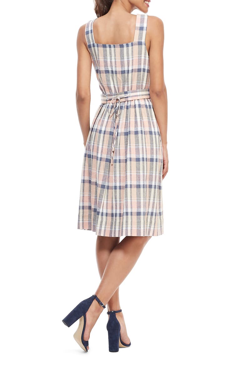 Peyton Belted Linen Blend Sundress, Alternate, color, NAVY/ PEACH