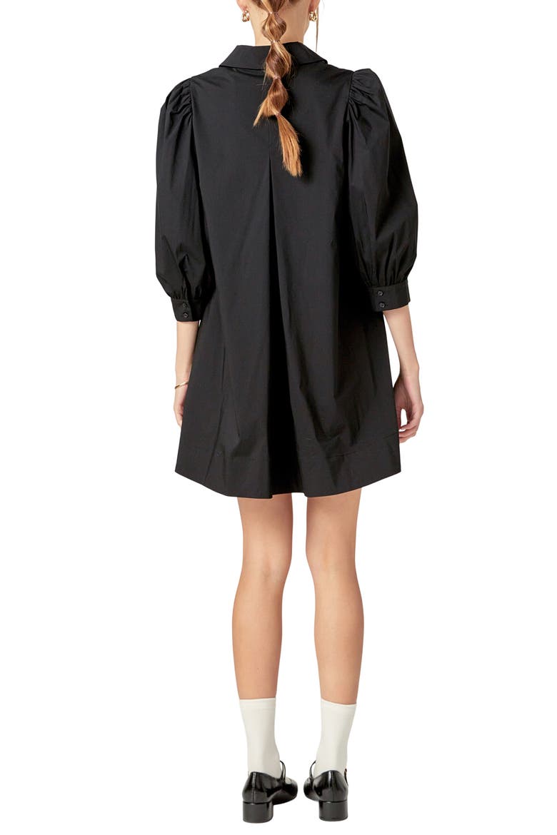 Puff Sleeve Mini Shirtdress, Alternate, color, BLACK