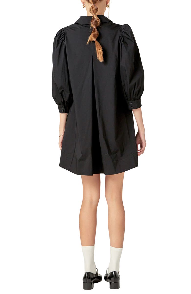 English Factory Puff Sleeve Mini Shirtdress, Alternate, color, Black