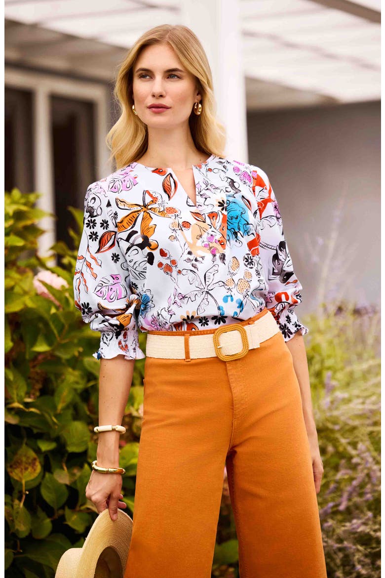 Alicia Floral Cotton Popover Top, Alternate, color, ORANGE MULTI