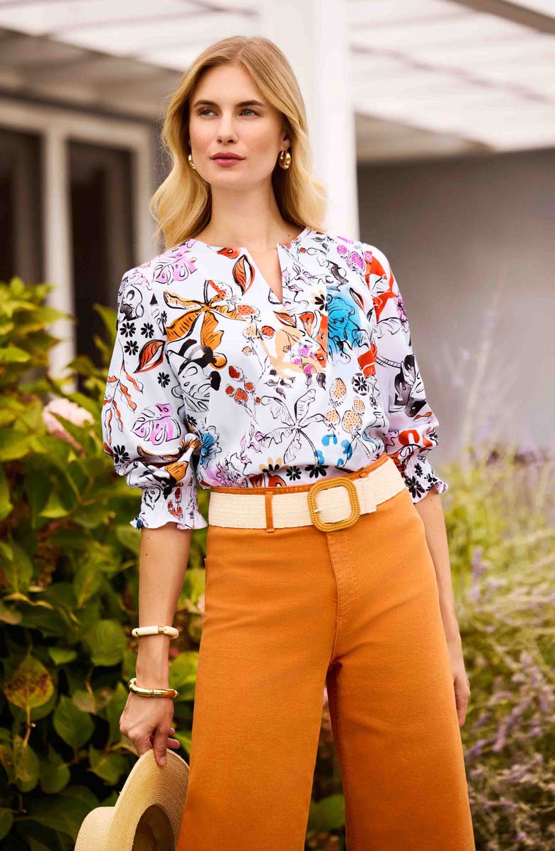 Foxcroft Alicia Floral Cotton Popover Top, Alternate, color, Orange Multi