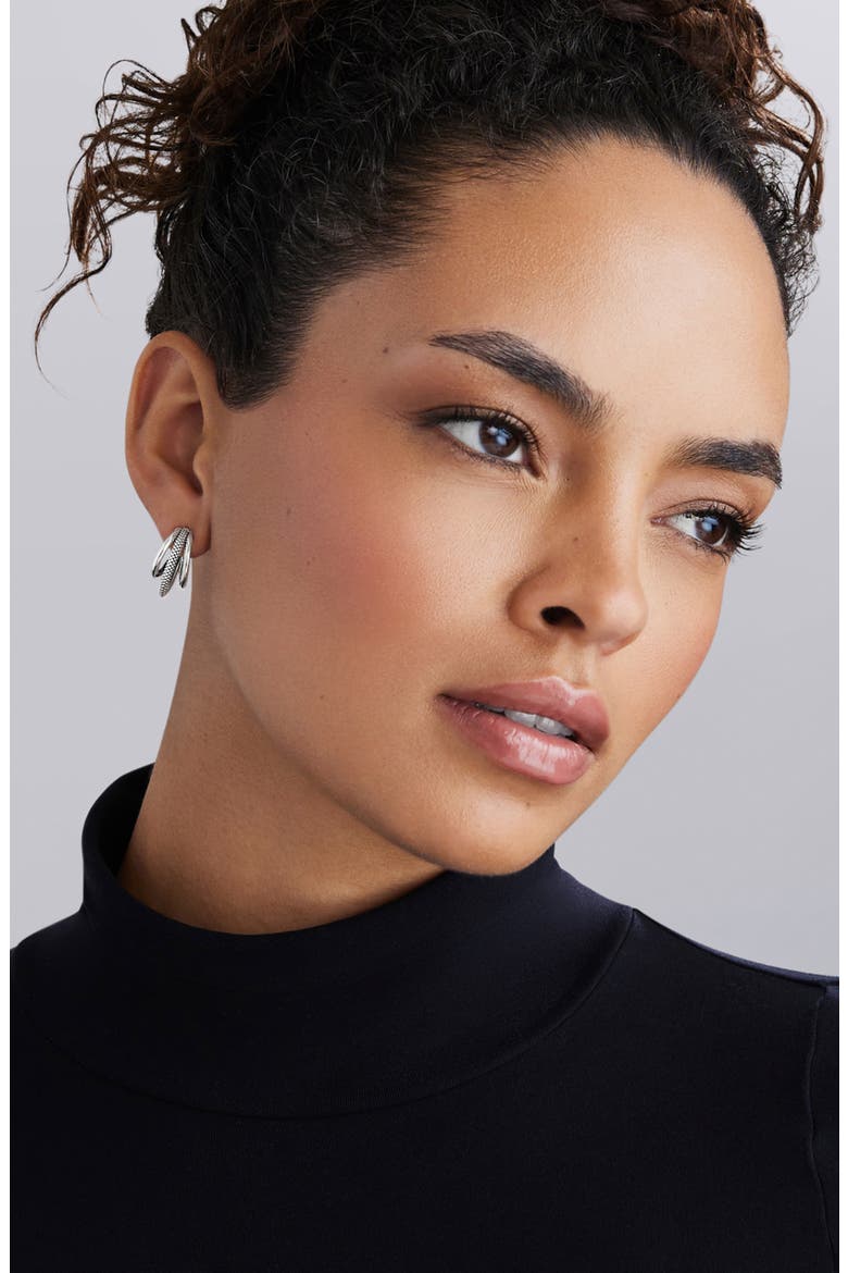 Signature Caviar Triple Hoop Earrings, Alternate, color, SILVER