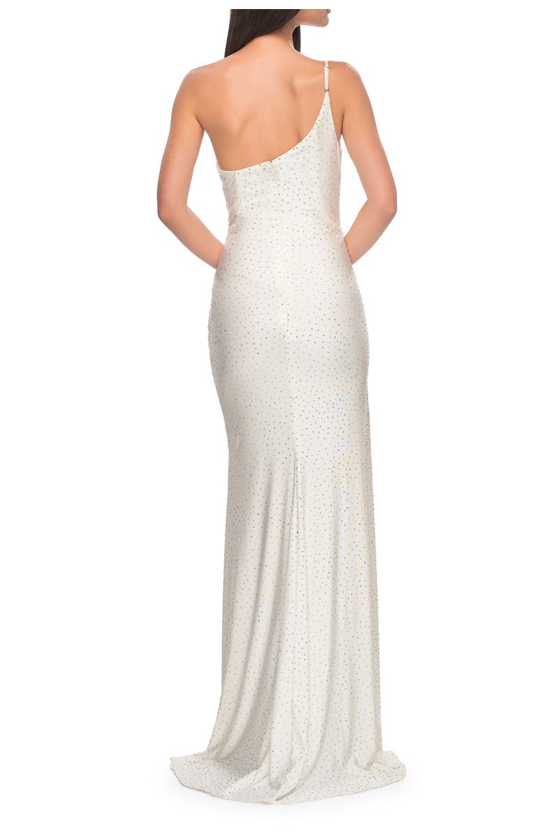 La Femme Rhinestone One Shoulder Prom Dress with High Slit, Alternate, color, White