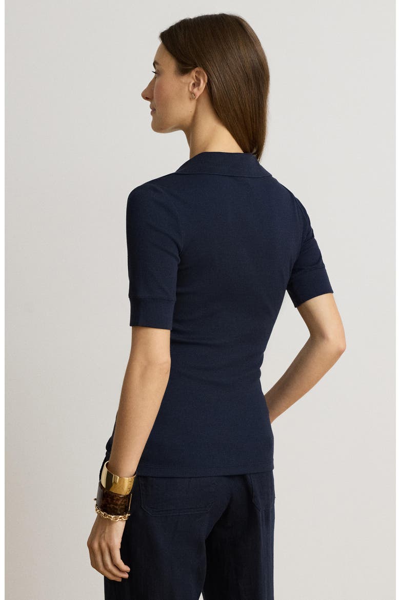 Adeena Stretch Cotton Blend Polo, Alternate, color, LAUREN NAVY BLUE