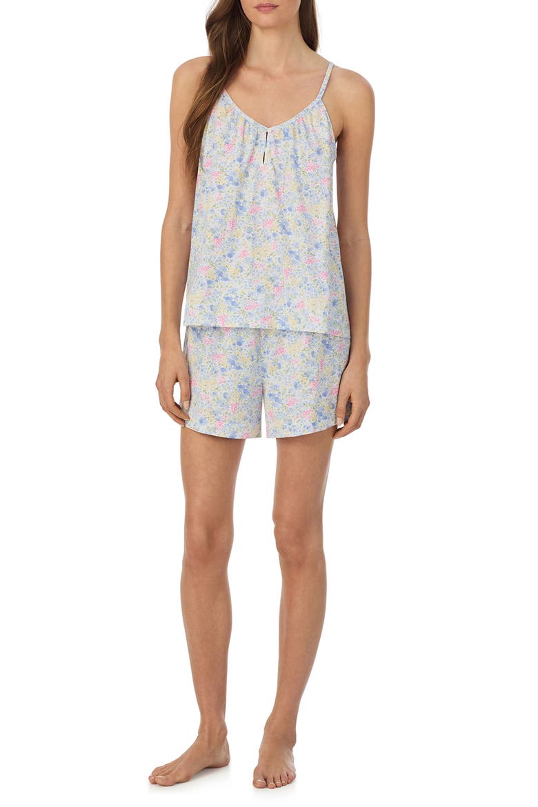 Sleeveless Print Short Pajamas, Main, color, BLUE PRINT