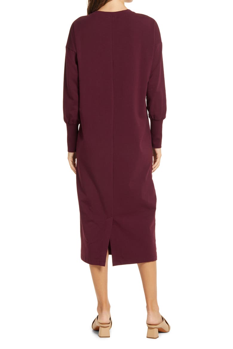 Dolman Long Sleeve Stretch Cotton Midi Dress, Alternate, color, BURGUNDY STEM