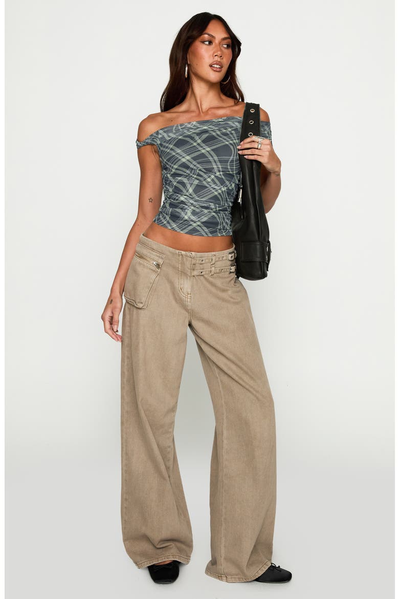 Sweet Embrace Off the Shoulder Mesh Crop Top, Alternate, color, PLAID MULTI