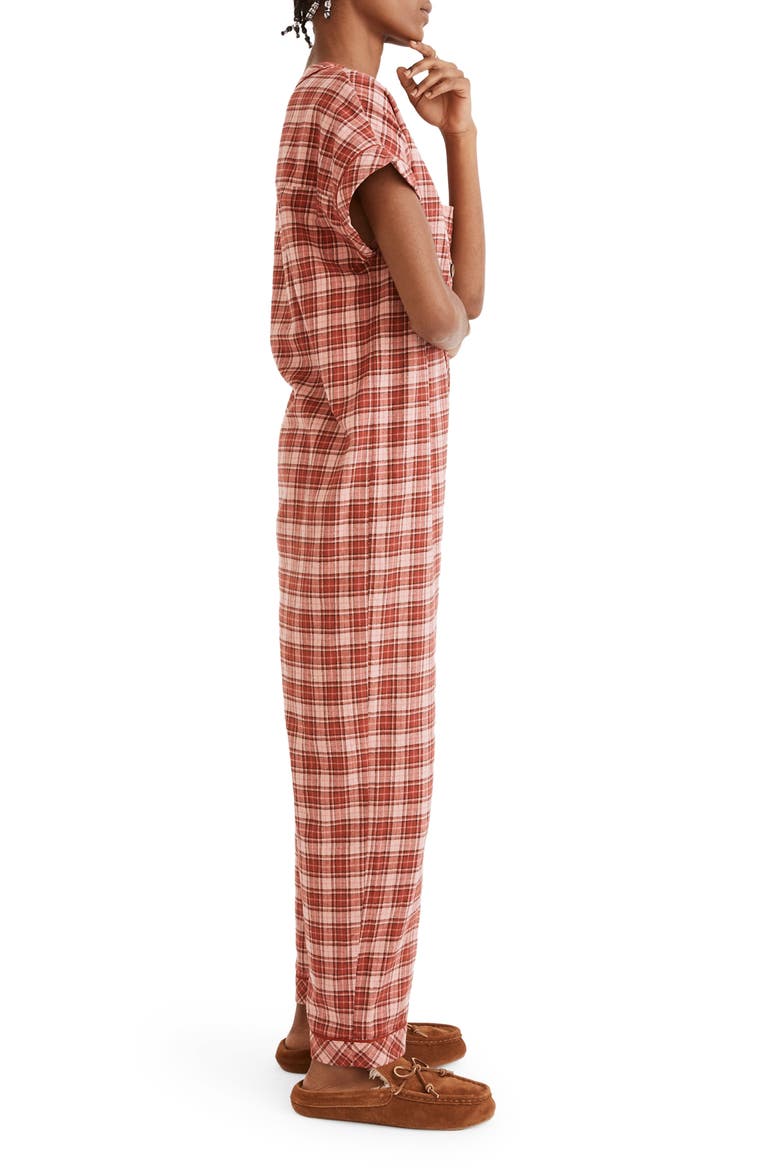 Nordway Plaid Flannel Bedtime Jumpsuit Pajamas, Alternate, color, DARK CINNABAR