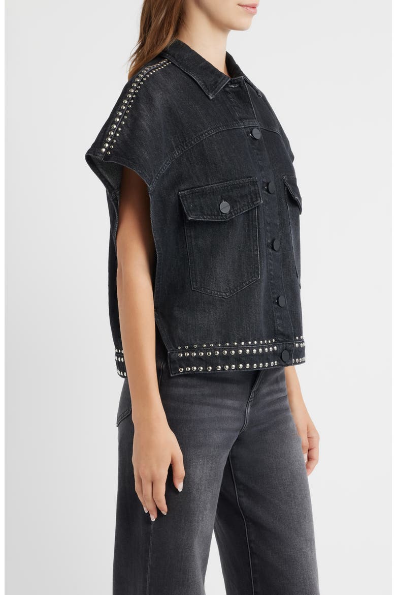 Alba Stud Detail Sleeveless Denim Jacket, Alternate, color, SHADOW BLACK