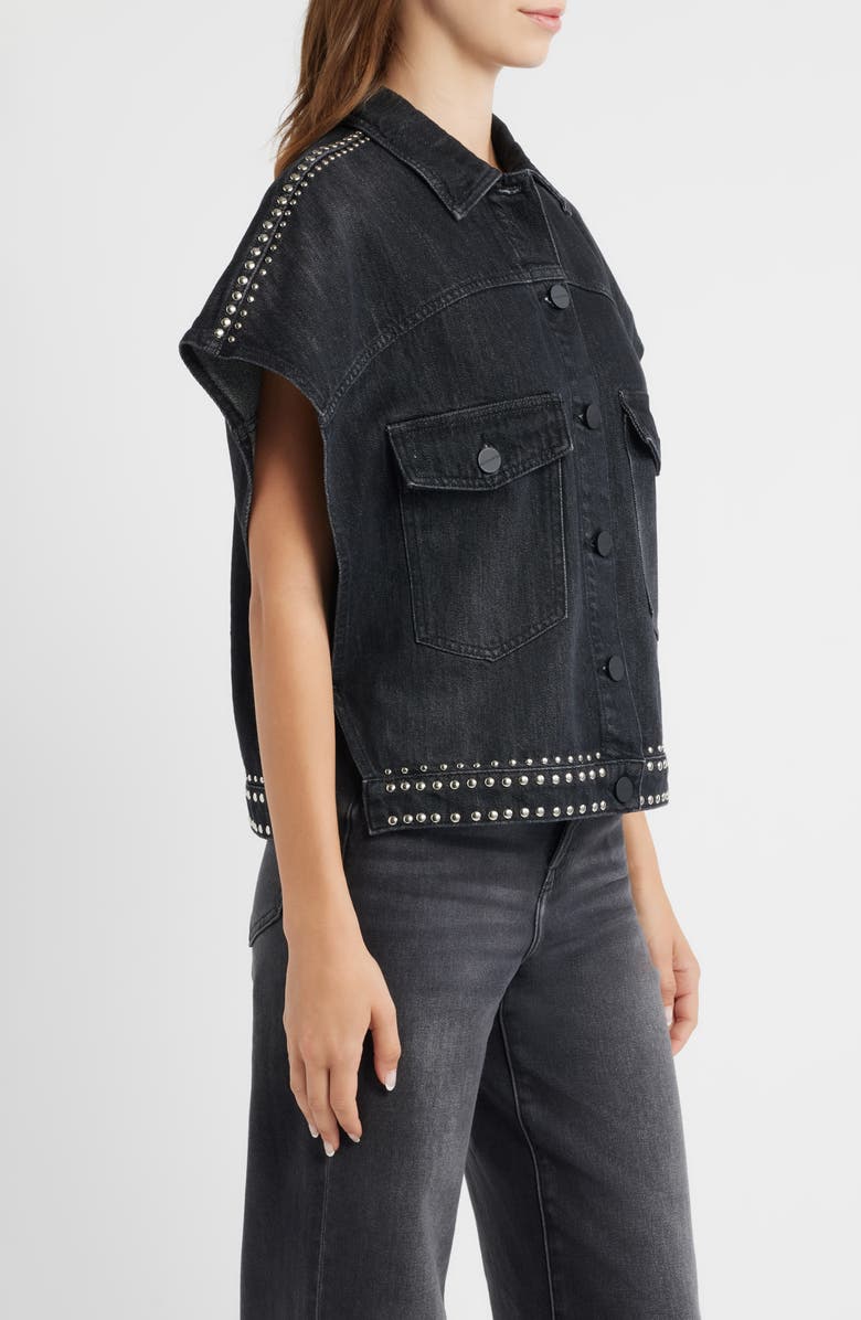 AllSaints Alba Stud Detail Sleeveless Denim Jacket, Alternate, color, Shadow Black