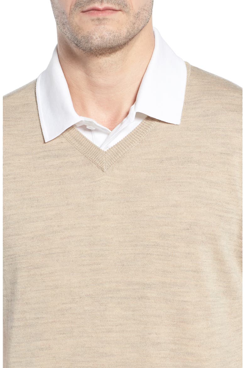 Douglas Merino Wool Blend V-Neck Sweater Vest, Alternate, color, SAND HEATHER