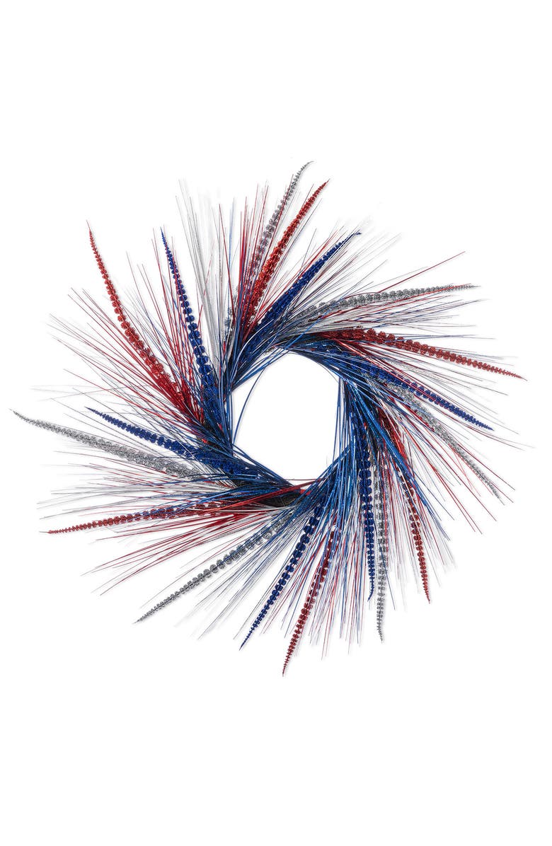 Glitzhome 24"D Patriotic Americana Tinsel and Heather Wreath, Main, color, Blue