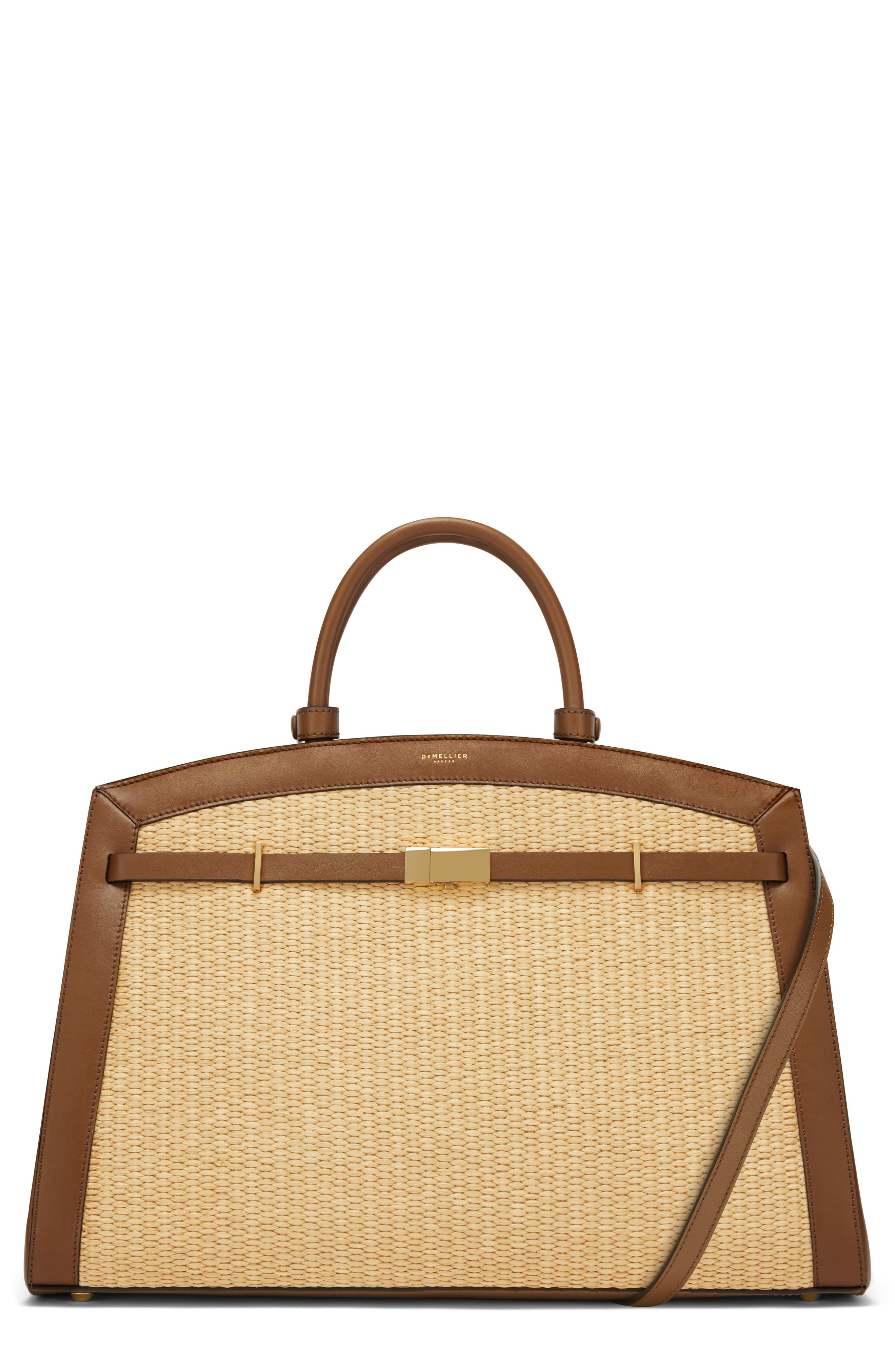 DeMellier The Hudson Raffia & Leather Top Handle Bag, Main, color, 