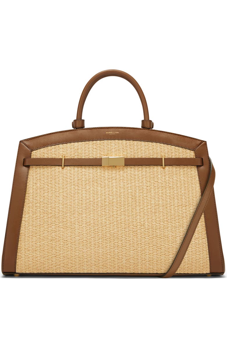 DeMellier The Hudson Raffia & Leather Top Handle Bag, Main, color,