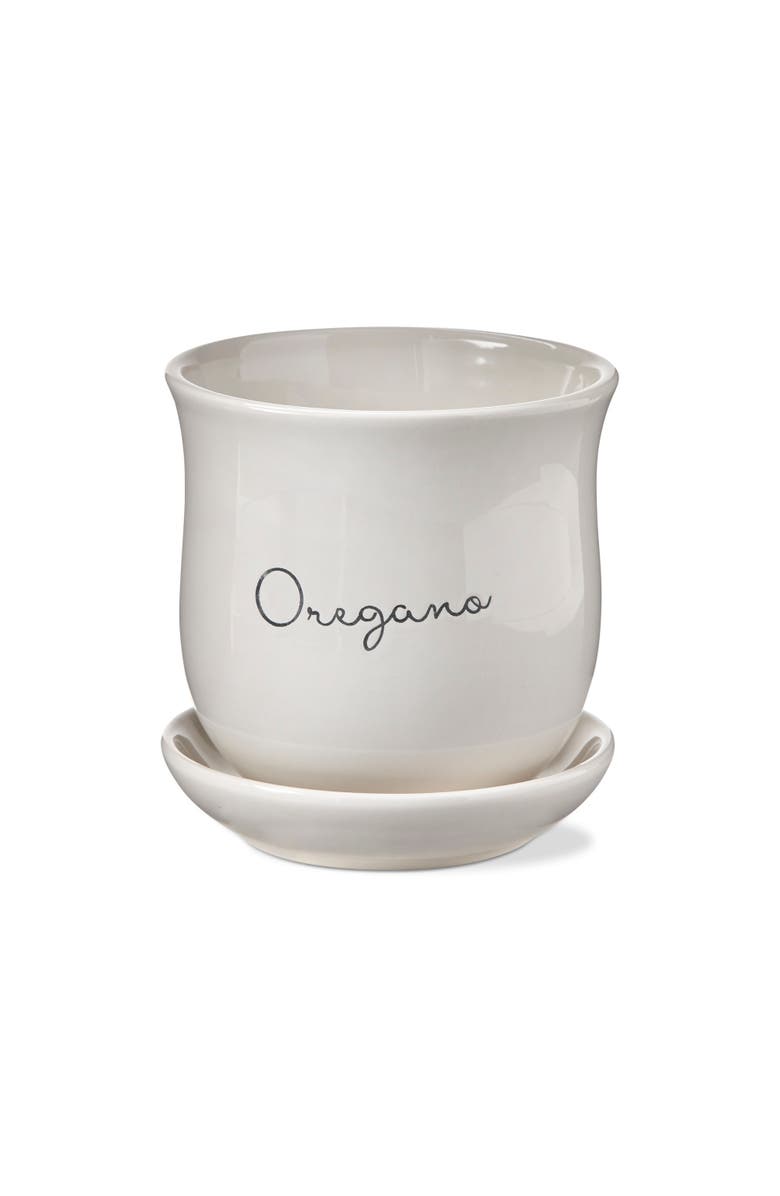 tag Multicolor Ceramic Oregano Planter with Saucer Set Easy Clean, Alternate, color, White